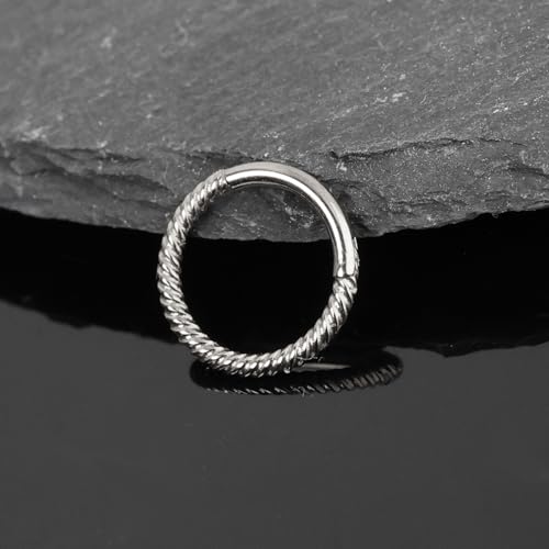 MOQIKAKA16G 18G 20G Surgical Steel Nose Septum Rings Hoops - Stainless Steel Hinged Clicker Segment Nose Rings Hoop Helix Cartilage Daith Tragus Sleeper Earrings, Ear Plugs Tunnels Gauges - color: Twist Silver 5PCS, size: 16g 8mm