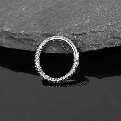 MOQIKAKA16G 18G 20G Surgical Steel Nose Septum Rings Hoops - Stainless Steel Hinged Clicker Segment Nose Rings Hoop Helix Cartilage Daith Tragus Sleeper Earrings, Ear Plugs Tunnels Gauges - color: Twist Silver 5PCS, size: 16g 8mm