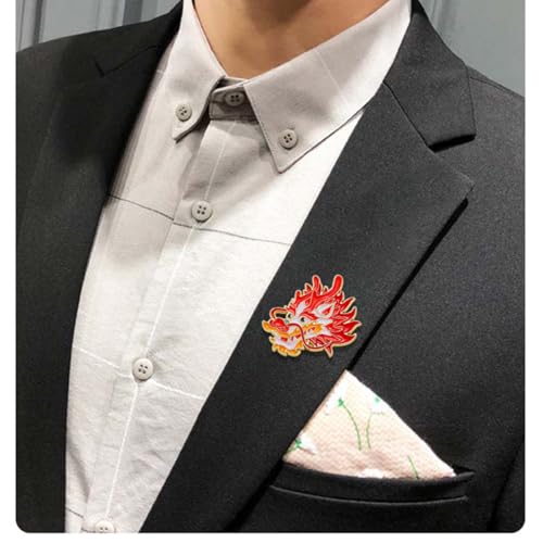 4pcs Chinese Dragon Enamel Lapel Pin Set, Dragon ChineseZodiac Style Traditional Design Red Yellow Pink Blue Green - color: RED