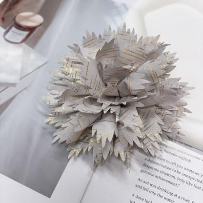 12cm Holiday Handmade Fabric Flower Brooch Pin for Women Girls Fashion Gold Thread Stripes Peony Brooches Lapel Hair Pins Dainty Anniversary Wedding Festival Dress Accessories Gift - color: Beige