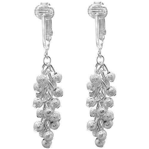 Silver Clip On Earrings For Women, They Look Pierced, Don't Pinch & Won't Fall Off, Hypoallergenic & Lightweight - color: Silver Cluster