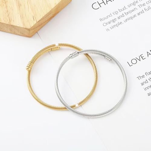 20 Pieces Twisted Cable Wire Bracelet Stylish Fine Stainless Steel Open Cuff Bracelets Mixed 3mm Thin Adjustable Expandable Elastic Bangle Bracelets for Women DIY Jewelry Making Christmas Day Gift - color: 20PCS Mixed Color Elastic Charm Bracelet