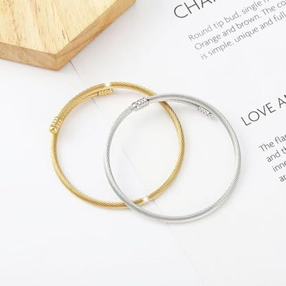 20 Pieces Twisted Cable Wire Bracelet Stylish Fine Stainless Steel Open Cuff Bracelets Mixed 3mm Thin Adjustable Expandable Elastic Bangle Bracelets for Women DIY Jewelry Making Christmas Day Gift - color: 20PCS Mixed Color Elastic Charm Bracelet