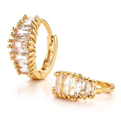 CZ Huggie Hoop Earrings for Women | Sparkly Cubic Zirconia, Small Hoop, Lightweight, Everyday Fashion Jewelry - color: Baguette CZ - Gold