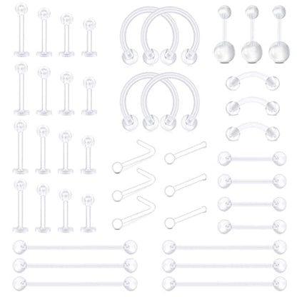 D.Bella 65pcs Mix Style Clear Piercing Retainer Flexible Lip Ear Nose Septum Eyebrow Nipple Tongue Rings Cartilage Tragus Earrings Retainer Bioflex Horseshoe Hoop Industrial Barbell - color: Style F