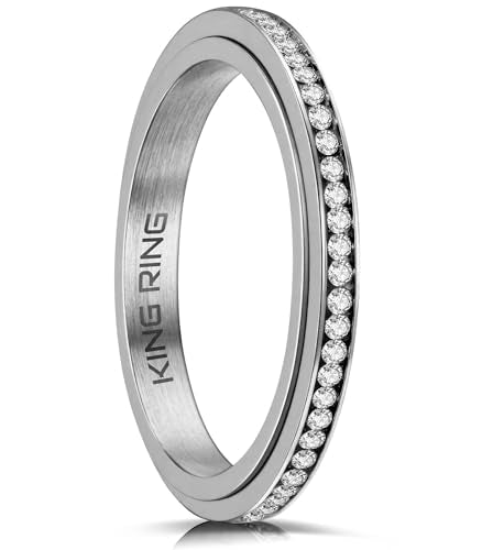 King Ring 3mm Spinner Rings – Premium Stainless Steel Fidget Rings for Women - Designed in USA - color: Silver White
