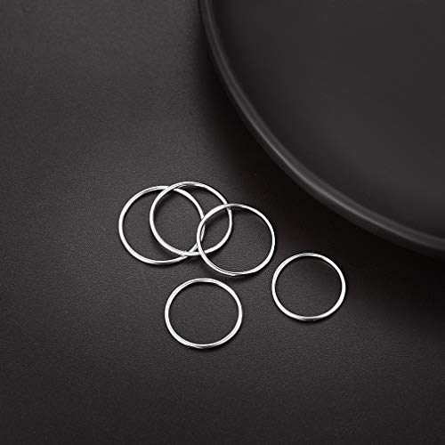 PROSTEEL Stainless Steel Rings Set, Women's Plain Band Knuckle Stacking Midi Rings Comfort Fit, Silver/Gold/Rose Gold/Black Tone, Multi Size #4-#12 - color: I 5 pcs-925 Sterling Silver