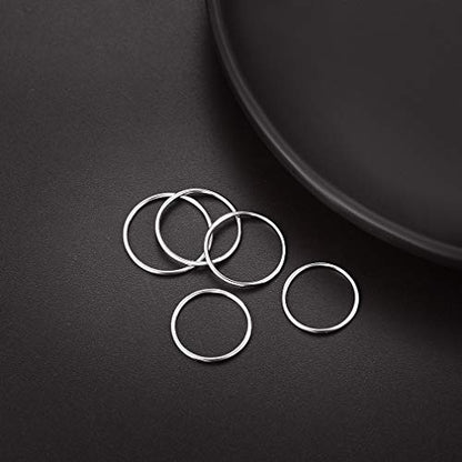 PROSTEEL Stainless Steel Rings Set, Women's Plain Band Knuckle Stacking Midi Rings Comfort Fit, Silver/Gold/Rose Gold/Black Tone, Multi Size #4-#12 - color: I 5 pcs-925 Sterling Silver