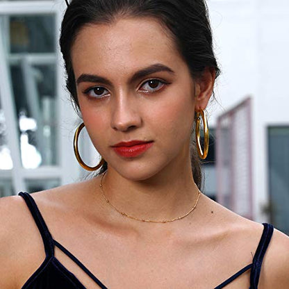 FindChic Hoop Earrings for Women, Silver/Black/14K Gold Plated Hypoallergenic Hollow Round Tube Loop Earrings, 20mm/30mm/40mm/60mm/80mm Chunky Hoops with Custom Name Options & Gift Box - color: c.Gold, size: 60MM