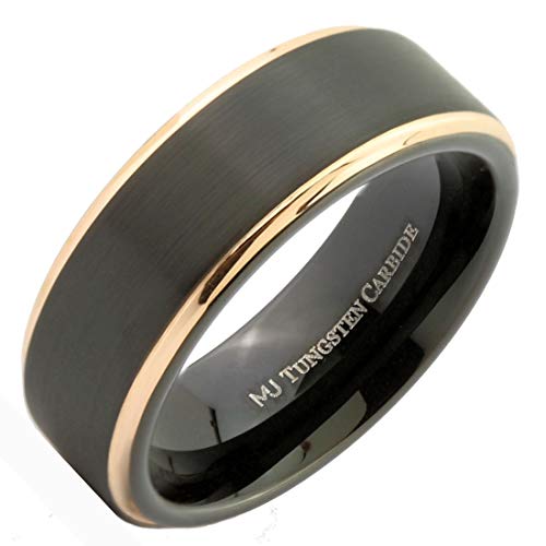 Tungsten Carbide Wedding Bands That Feature Different Finishes and Edge Colors - color: Black/Rose Gold-8mm
