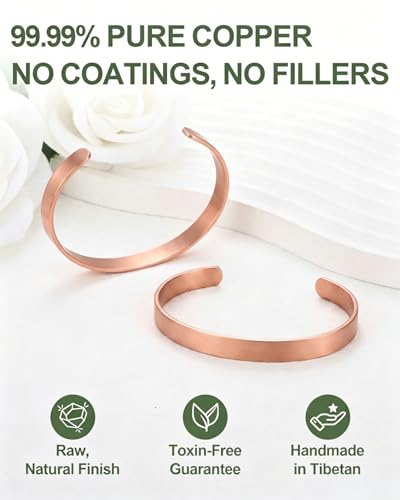 Pure Copper Bracelet and Ring Set – Copper Bracelet for Men & Women – 100% Solid, Raw & Uncoated Handmade Hammered Tibetan Cuff Bangle - color: Classic