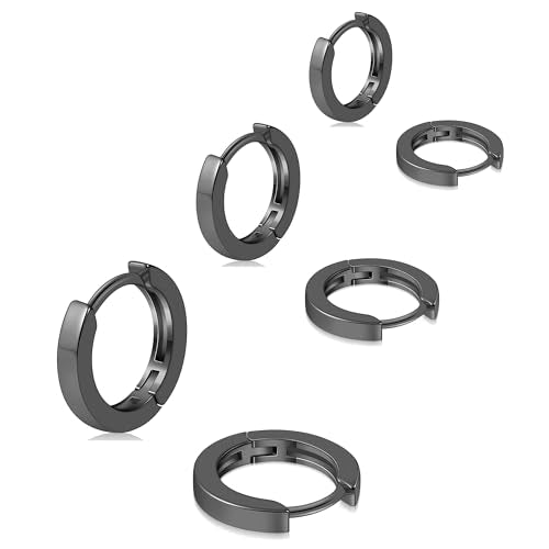 micuco 3 Pairs Small Gold Hoop Huggie Earrings Set for Women Men Tendy | 14K Gold Plated Small Huggie Hoop Earrings for Men, Tiny Cartilage Hypoallergenic Earring Set - style: S# SCZ Black 8-10-12mm