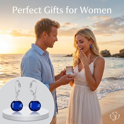 Pearl Leverback Earrings for Women Dangle Round Gemstone Earrings Birthstone Jewelry Gift Anniversary for Her - color: 09 September birthstone