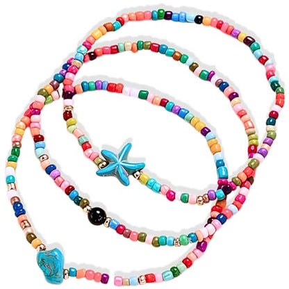 Boho Shell Anklets for Women, 3-Pack Layered Waterproof Ankle Bracelet, Seashell & Starfish Bead Foot Jewelry for Summer Beach Outfits - color: Summer Multi