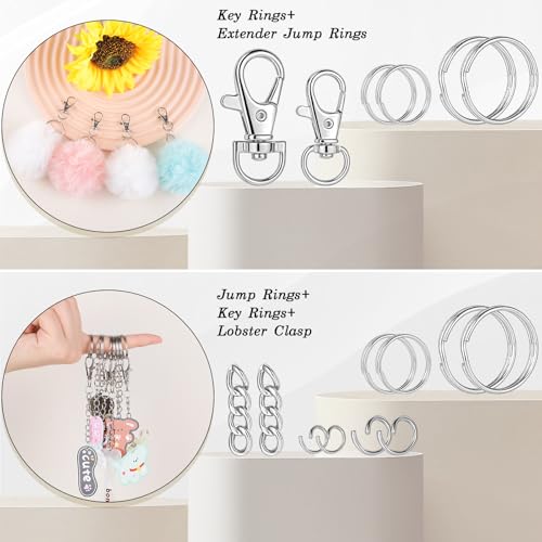 BESARME 1130PCS Keychain Making Kit Jump Rings for Jewelry DIY Key Chain Supplies with Keyrings Bulk, Metal Lobster Claw Clasp, Swivel Snap Hook, Extender Chain for Crafts Accessories（Silver） - color: Silver