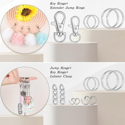 BESARME 1130PCS Keychain Making Kit Jump Rings for Jewelry DIY Key Chain Supplies with Keyrings Bulk, Metal Lobster Claw Clasp, Swivel Snap Hook, Extender Chain for Crafts Accessories（Silver） - color: Silver