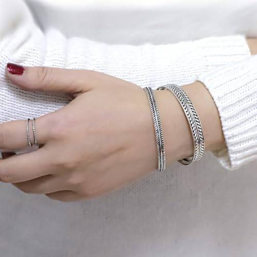 925 Sterling Silver Bracelet Plated Cuff Bangle Bracelet Fashionable Multi-layer Cross Wire Bangle Bracelet Open Adjustable Wide Cuff Bracelet for Teen Girls Fashion Jewelry - color: W-silver22