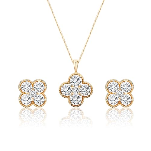 Clover Necklace and Stud Earrings Jewelry Set 14K Gold Plated Dainty Four Leaf Lucky Choker Charm Necklace Clover S925 Sterling Silver Stud with Gift Box Birthday Gifts for Women ﻿ - color: Gold