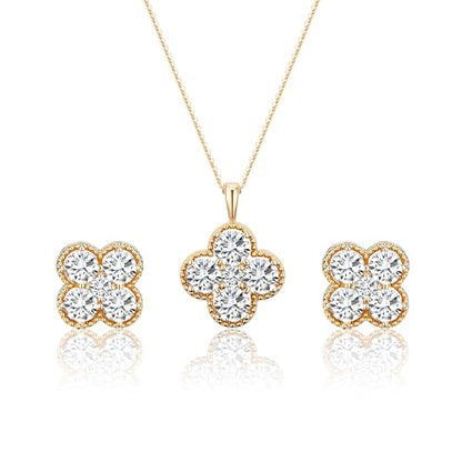 Clover Necklace and Stud Earrings Jewelry Set 14K Gold Plated Dainty Four Leaf Lucky Choker Charm Necklace Clover S925 Sterling Silver Stud with Gift Box Birthday Gifts for Women ﻿ - color: Gold