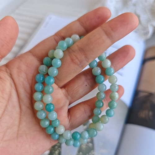 Natural Healing Gemstone Bracelet Handmade Yoga Stretch Elastic Bracelet Stress Relief Crystal Jewelry for Men and Women - color: Amazonite (Enhance Love and trust.), size: 6mm