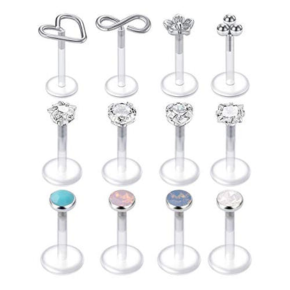 20g 16g Tragus Piercing Jewelry Helix Earrings Threadless Flat Back Earrings for Women Forward Helix Cartilage Earring Tragus Jewelry Medusa Labret Lip Piercing Jewelry Lip Studs 16 Gauge 8mm - color: D1-1/4"(6mm)- plastic silver