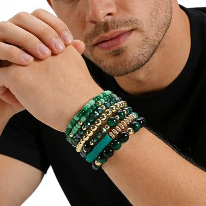Boho Wooden Beads Bracelets Bohemian Bracelet Stack for Men Women Wood Beaded Bracelet Set - color: G