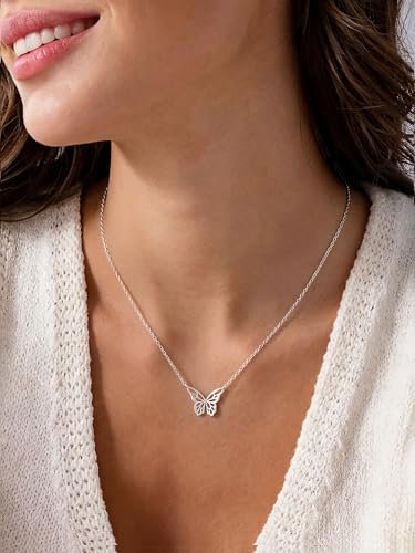ChicSilver 925 Sterling Silver Cross/Heart/Butterfly/Star/Moon Necklace for Women, Hypoallergenic Dainty Small Silver Pendant Necklaces (with Gift Box) - style: 03.Butterfly