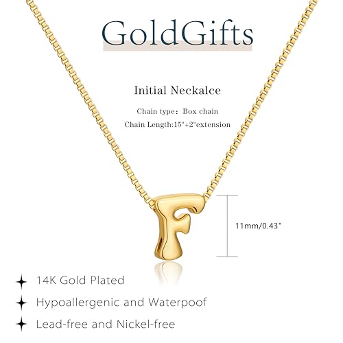 Bubble Gold Initial Necklaces for Women,14K Gold Plated A-Z Initial Necklaces for Women, Chunky balloon letter name Pendant Necklace Fashion Jewelry Gifts - color: F, style: Gold
