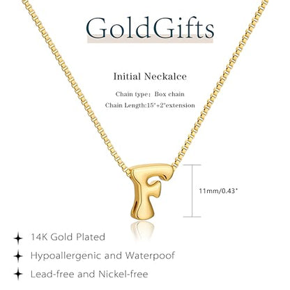 Bubble Gold Initial Necklaces for Women,14K Gold Plated A-Z Initial Necklaces for Women, Chunky balloon letter name Pendant Necklace Fashion Jewelry Gifts - color: F, style: Gold