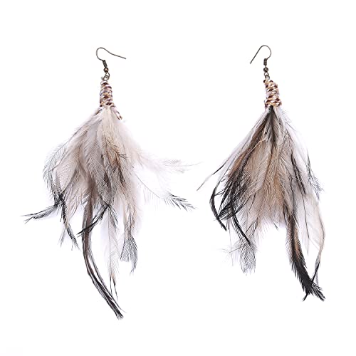 Bohemian Pheasant Peacock Long Feathers Statement Earrings Handmade Natural Lightweight Feather Dangle Earrings for Women (ea000071) - color: Ribbon-like