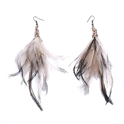 Bohemian Pheasant Peacock Long Feathers Statement Earrings Handmade Natural Lightweight Feather Dangle Earrings for Women (ea000071) - color: Ribbon-like