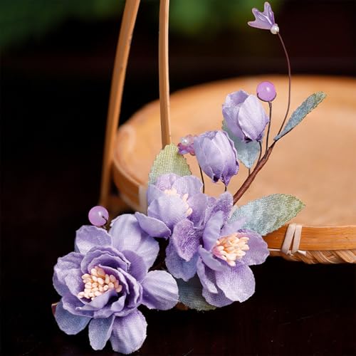 Wedding Hair Clips, Crystal Hair Pins Pearl Rhinestone Hair Barrettes, Bridal Flower Hair Pieces Pearl Headpieces Hair Accessories for Women Girls (Purple&Green) - color: Purple&Green