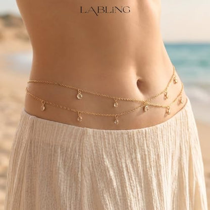 Gold Belly Waist Chain for Women | Layered Belly 14K Gold Plated Chain Adjustable Bikini Belly Beads Body Chain Waterproof | Jewelry Gift - color: Style 4