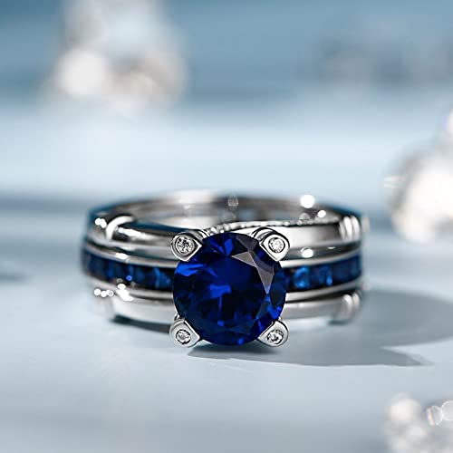 Jeulia Diamond Band Rings for Women cz Sterling Silver Interchangeable Ring Sets Wedding Engagement Anniversary Promise Ring Bridal Sets - color: Aquamarine Blue
