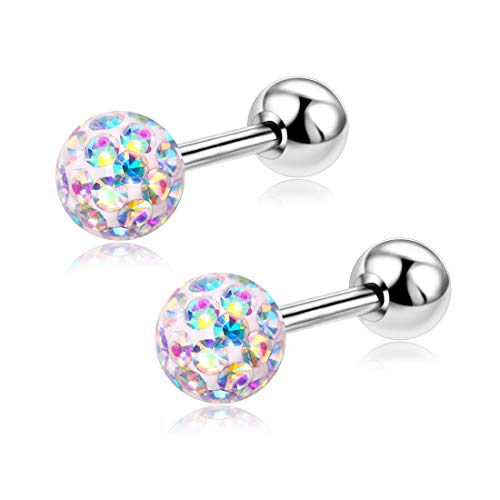 20G Stud Earrings Set for Girls Sensitive Ears with Screw on Safety Backs Surgical Steel Womens Tragus Cartilage Piercing Jewelry Hypoallergenic