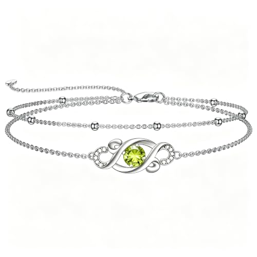Dorunmo Birthstone Infinity Love Bracelet for Women 925 Sterling Silver Sparkling Gemstone Double Layered Adjustable Bracelets Birthday Jewelry Gifts for Mom Women - color: 08-Aug-Peridot