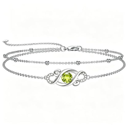 Dorunmo Birthstone Infinity Love Bracelet for Women 925 Sterling Silver Sparkling Gemstone Double Layered Adjustable Bracelets Birthday Jewelry Gifts for Mom Women - color: 08-Aug-Peridot