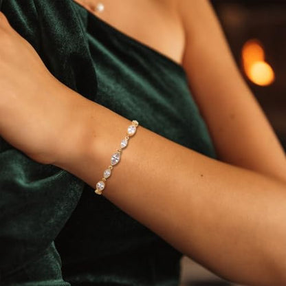 FANZE Gold Plated Cubic Zirconia Tennis Bracelets for Women Dainty Trendy Adjustable Bracelet Jewelry Gift for Ladies Wedding Mother Birthday Anniversary - style: Marquise CZ bracelet