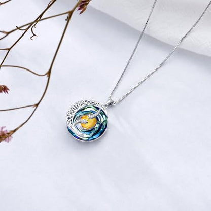 TOUPOP Birthstone Necklace Women Sterling Silver Moon Star Birthday Jewelry | Celtic Moon Pendant with Blue Crystal Anniversary Christmas Jewelry Gifts for Wife Mom Her - color: C-Amber