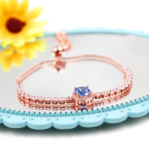 Sparkling CZ Tennis Bracelets for Women, Birthstone Slider Bolo Bracelets Trendy Birthday Valentine's Day Jewelry for Women Lady - color: Blue