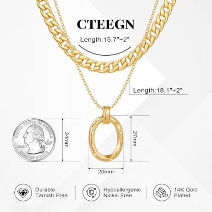 14K Gold/Silver Plated Dainty Snake Chain Layered Necklace for Women | Irregular Oval Pendant Minimalist Dainty Statement Gold Layering Everyday Jewelry - color: Gold - Matte