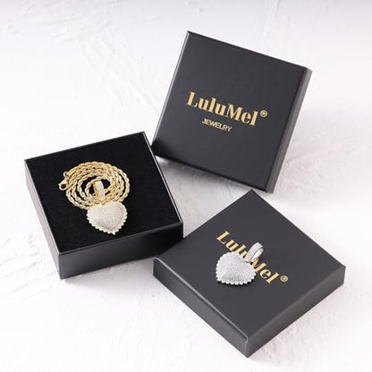 Lulu Mel Silver Heart Necklace 14K Gold Plated Heart Pendant Cubic Zirconia Necklace for Women Men, Iced Out Love Necklace Jewelry Gift Valentine's Day/Mother's Day/Christmas/Anniversary/Birthday Gift - color: Gold, style: 3D Heart