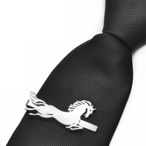 Christmas Tie Clips for Men 14k Gold Plated Silver Tie Pins with Cute Animal Deer/Lion/Dog/Cat Tie Bars Necktie Suit Tie Accessories Jewelry - style: Silver Horse Tie Clip