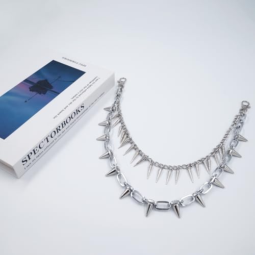 Hip Hop Punk Pants Chain Wallet Chain, Unisex Rivet Spike Jeans Pocket Chain Goth Belt Chain for Women Men Biker Rocker Pants Accessories - color: 【Chain-02】Rivet Spike（Silver）