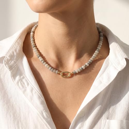 CONRAN KREMIX Colorful Stone Beaded Necklace for Women,Natural Gemstone Bead Choker Necklaces Boho Summer Beach Layering Necklace Jewelry Gift for Women - color: Shining Stone