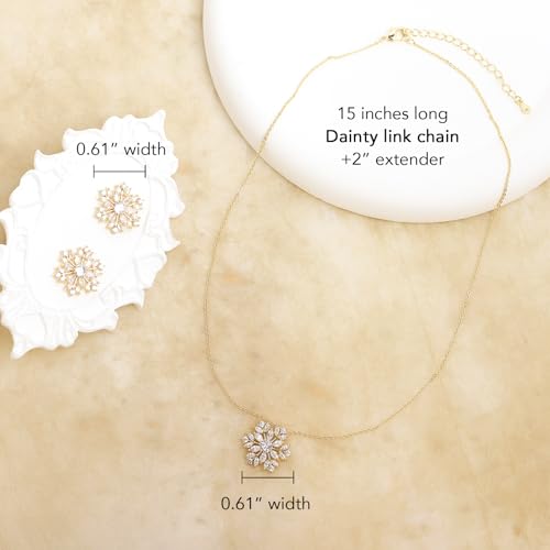 Gold Silver Stud Earrings Pendent Necklace Sets for Women, Dainty Rhinestone Crystal Necklace Earing Jewelry Set Wedding Accessories Fashion Holiday Gift - color: snowflakegold