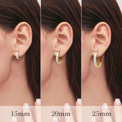 14K Gold Earrings for Women Gold Hoop Earrings for Women | Dainty Gold Earrings for Women Stylish 14K Gold Hoop Earrings for Women Square Cubic Zirconia Huggie Hoop Earrings 15/20/25mm - size: 20mm