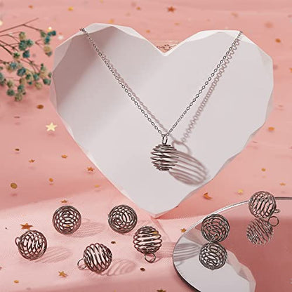 LiQunSweet 10 Pcs Stainless Steel Wire Round Spiral Bead Cage Charm Wire Wrap Gemstone Holder Pendants for Jewelry Making and Crafting - color: Stainless Steel Cage_14mm