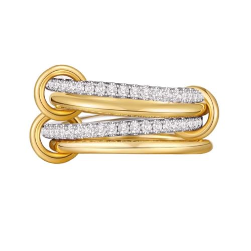 Gold Stackable Rings for Women Non Tarnish, 18k Gold Plated Cubic Zirconia Rings, Silver Multi-Link Connected Knuckle Women Stack Rings Set - color: Gold 3, size: 7