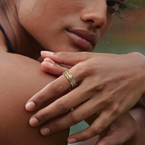 Dazzling Cubic Zirconia Band Ring for Women, Hypoallergenic Stainless Steel Titanium Women Finger Thumb Ring in Silver/Gold Tone, Wedding Eternity Band Infinity Love Ring for Her - color: gold